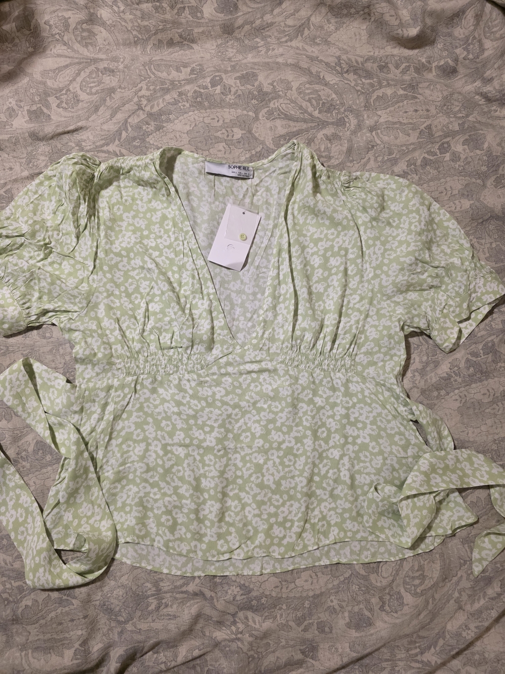 Sophie Rue Light Green Floral Wrap Blouse